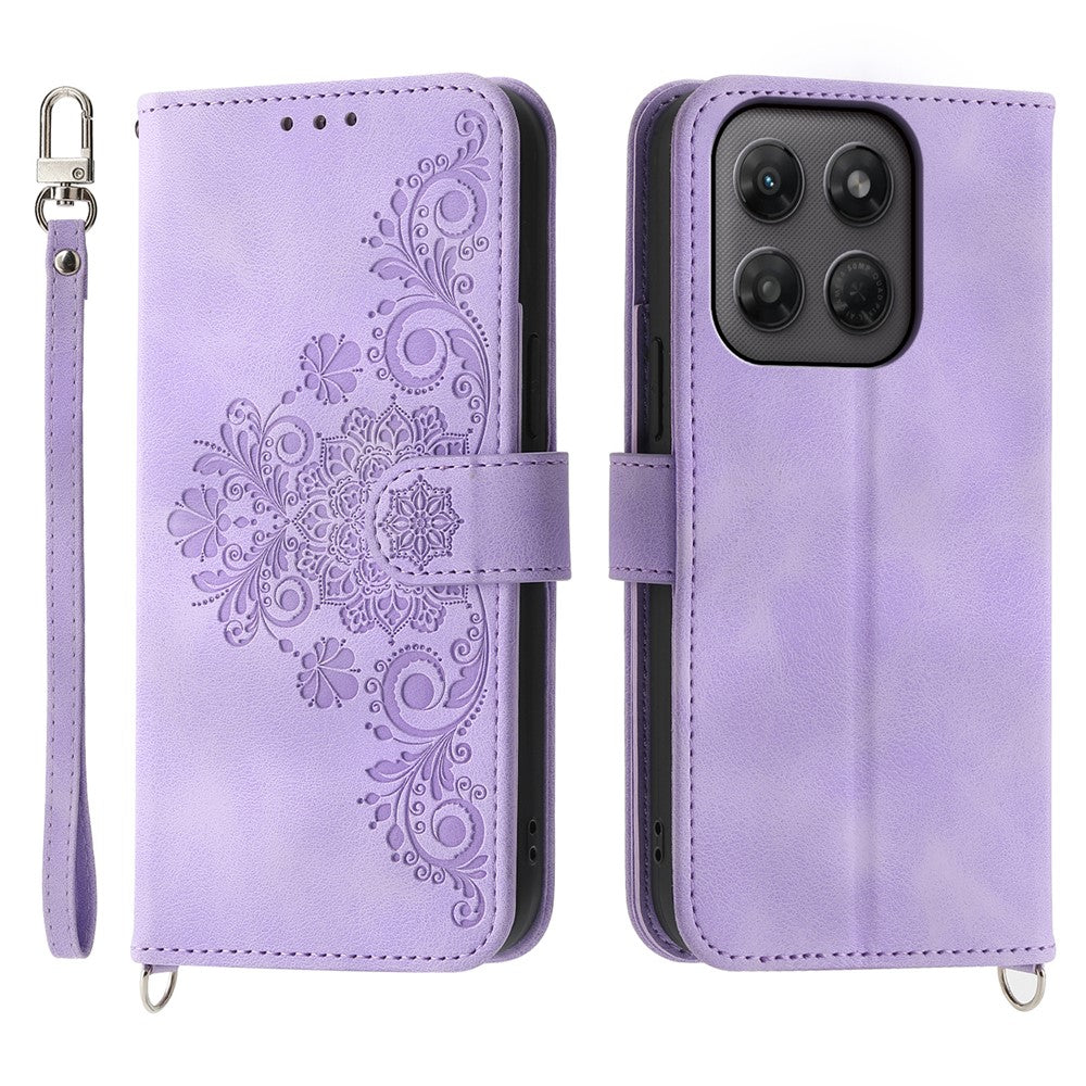 Til Motorola Edge 70 Pro 5G Pung Etui Blomstermønster PU Læder Telefoncover med Rem