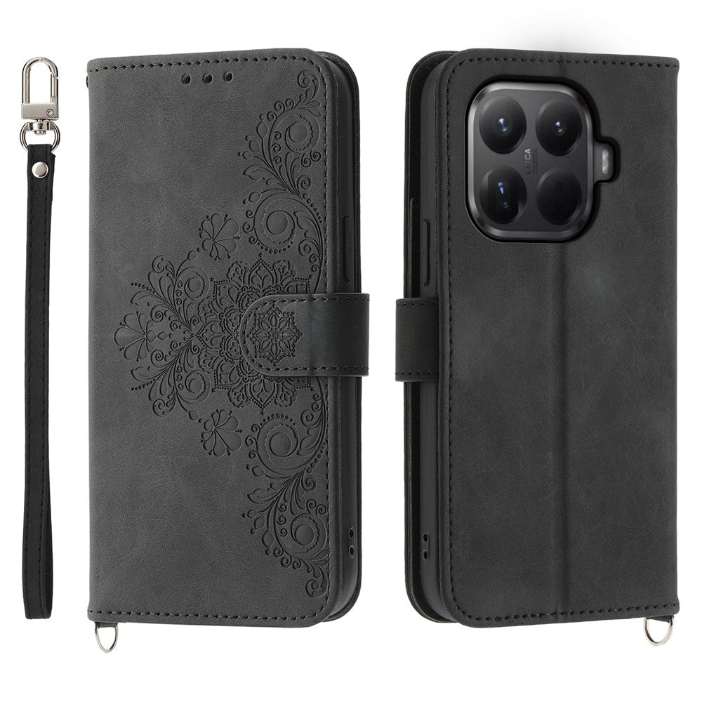 For Xiaomi 17T Pro Wallet Case Flower Pattern PU Leather Phone Cover with Strap