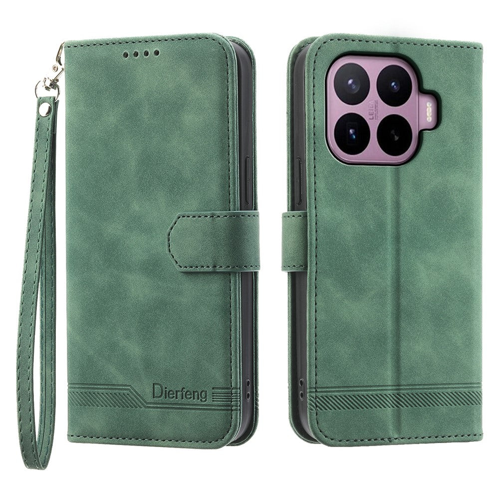 DIERFENG DF-03 For Xiaomi 17T Leather Case Lines Imprint Wallet Phone Cover with Wrist Strap