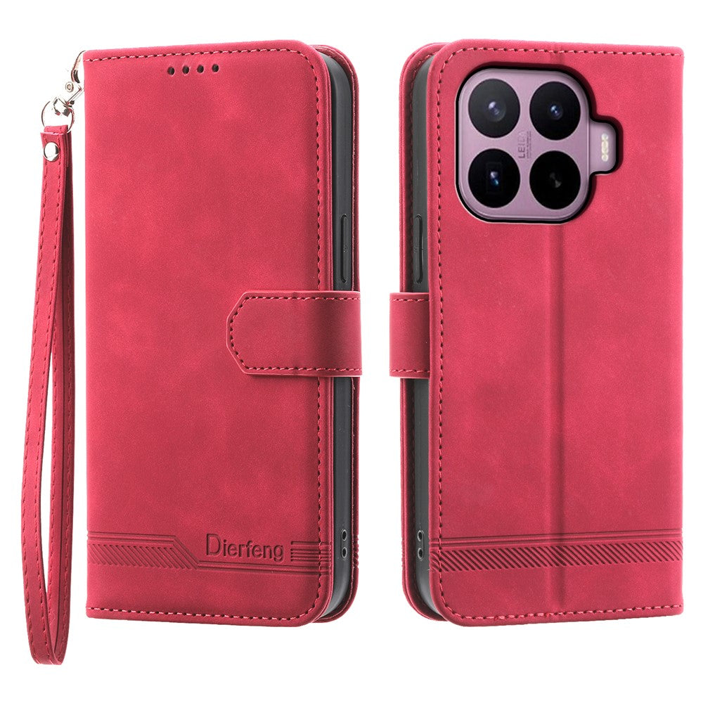DIERFENG DF-03 For Xiaomi 17T Leather Case Lines Imprint Wallet Phone Cover with Wrist Strap