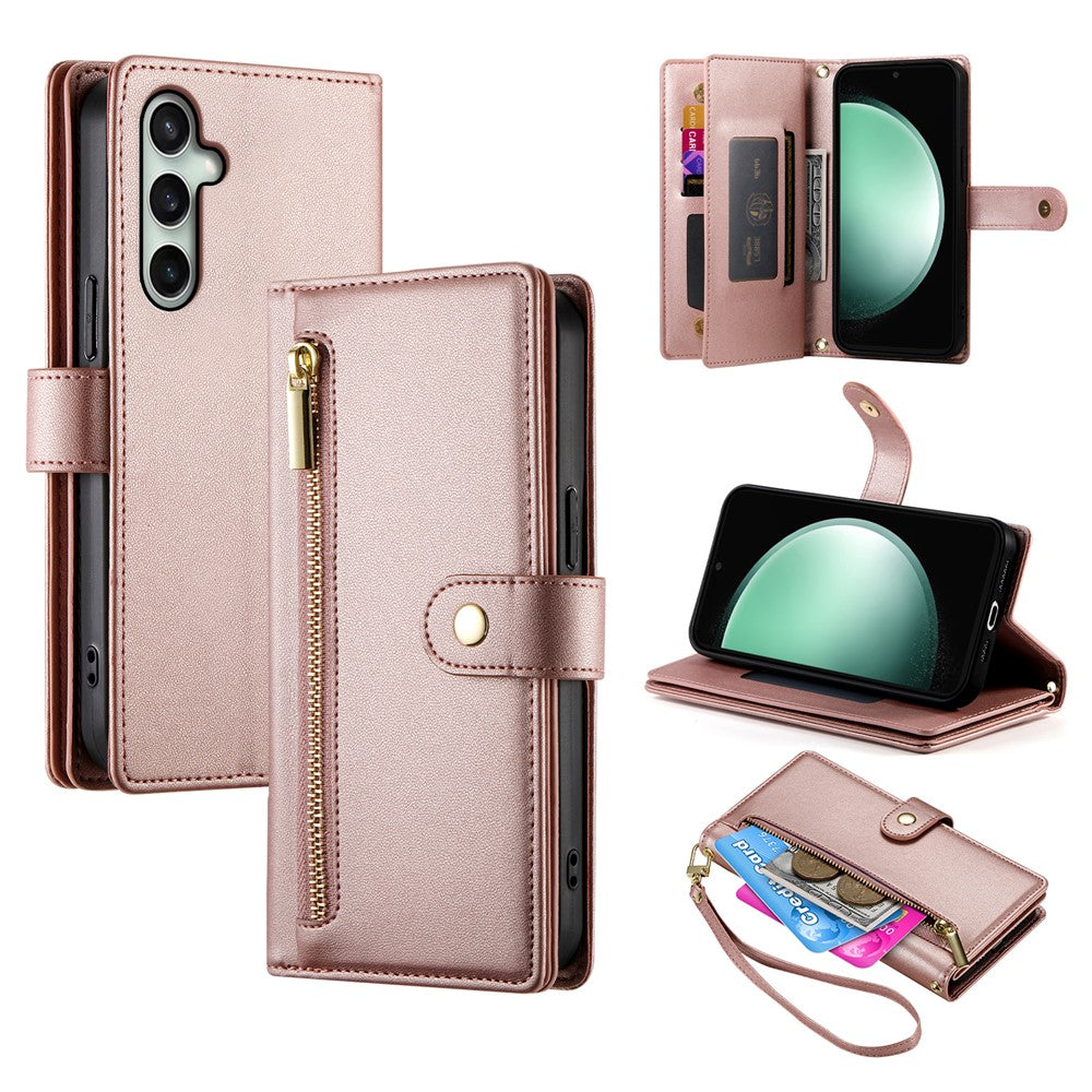 Til Samsung Galaxy S26 FE Læderetui Lynlåslomme Pung Telefoncover med Remme