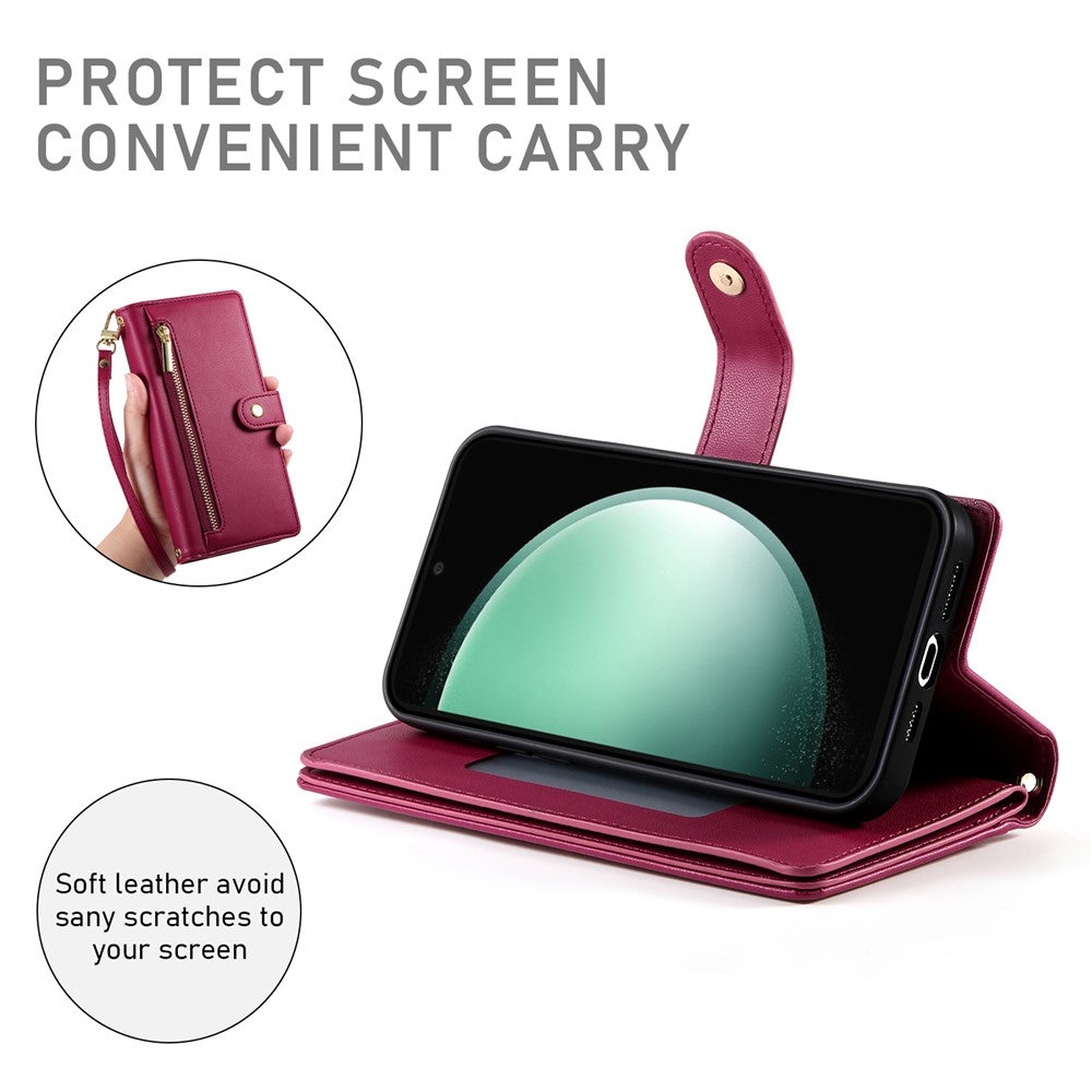 Til Samsung Galaxy S26 FE Læderetui Lynlåslomme Pung Telefoncover med Remme