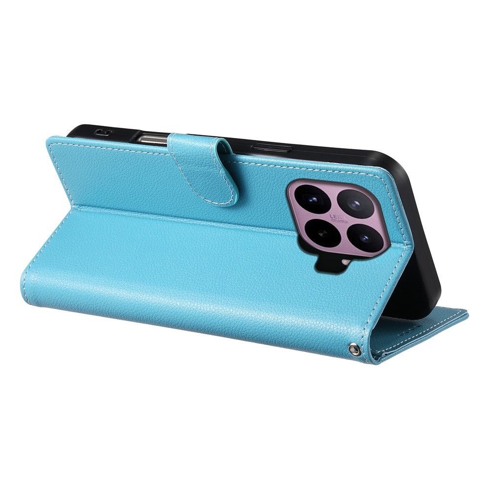 For Xiaomi 17T Case Magnetic Snap Litchi Texture Leather Wallet Phone Cover with Wrist Strap