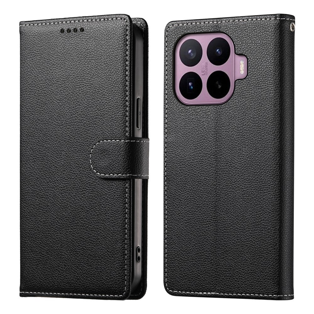 For Xiaomi 17T Pro Case Magnetic Snap Litchi Texture Leather Wallet Phone Cover with Wrist Strap