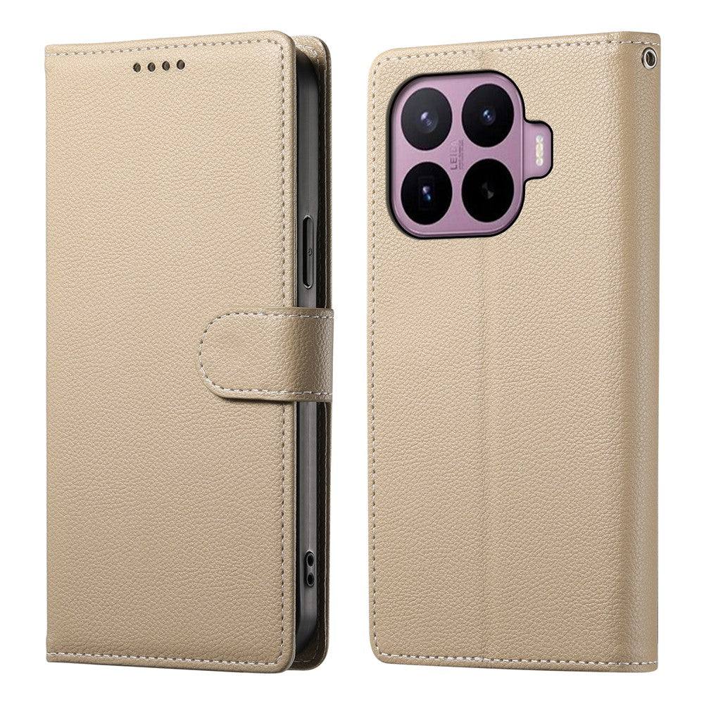 For Xiaomi 17T Pro Case Magnetic Snap Litchi Texture Leather Wallet Phone Cover with Wrist Strap