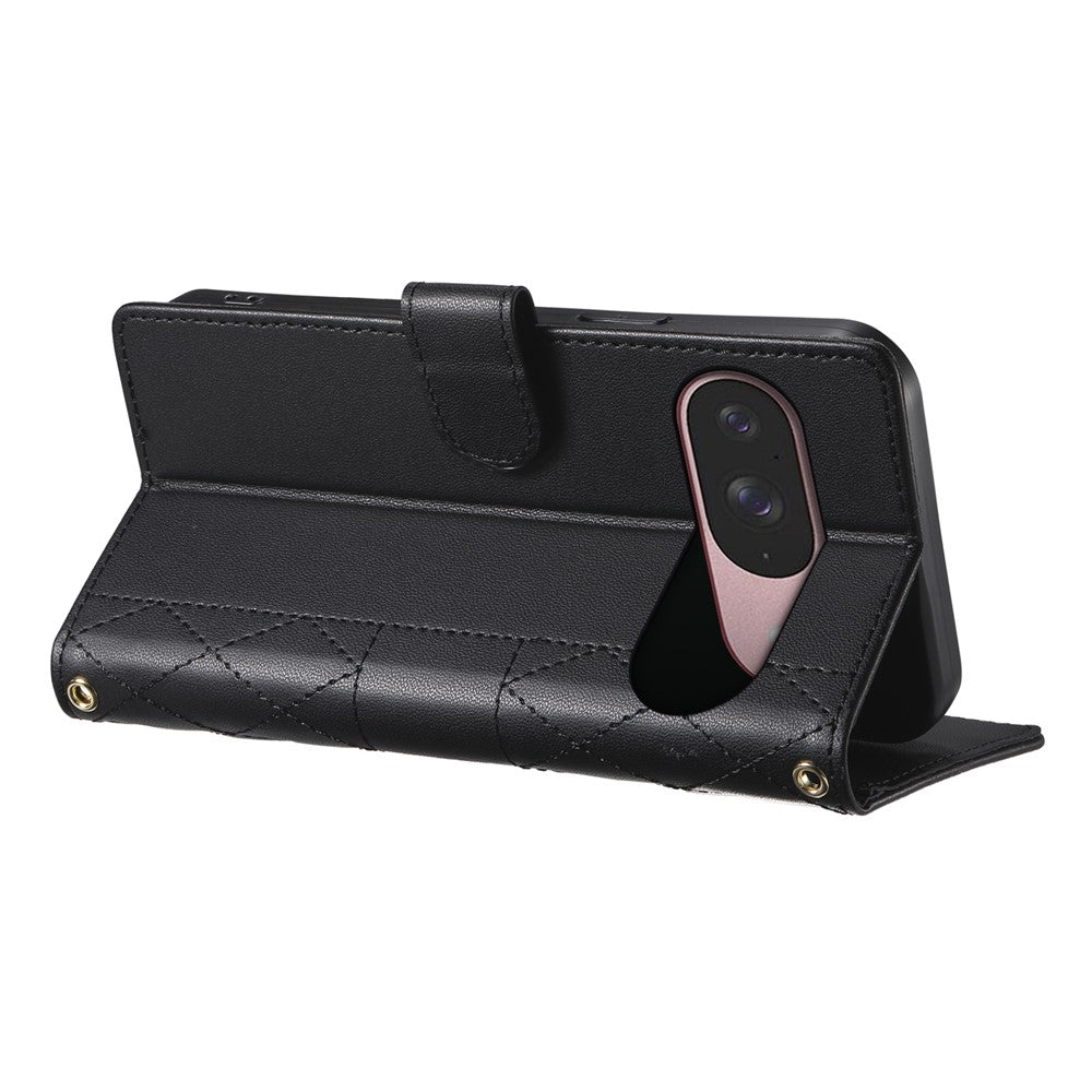 Til Google Pixel 11 / 11 Pro Pung Etui Rhombus Syninger Stativ Læder Telefoncover med Lang / Kort Rem