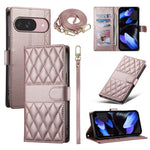 Til Google Pixel 11 / 11 Pro Pung Etui Rhombus Syninger Stativ Læder Telefoncover med Lang / Kort Rem