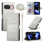 Til Google Pixel 11 / 11 Pro Pung Etui Rhombus Syninger Stativ Læder Telefoncover med Lang / Kort Rem