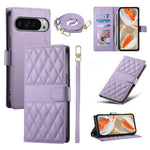 For Google Pixel 11 Pro XL Wallet Case Rhombus Stitching Stand Leather Phone Cover with Long   /   Short Strap