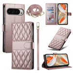 For Google Pixel 11 Pro XL Wallet Case Rhombus Stitching Stand Leather Phone Cover with Long   /   Short Strap