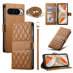 For Google Pixel 11 Pro XL Wallet Case Rhombus Stitching Stand Leather Phone Cover with Long   /   Short Strap