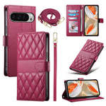 For Google Pixel 11 Pro XL Wallet Case Rhombus Stitching Stand Leather Phone Cover with Long   /   Short Strap