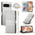 For Google Pixel 11 Pro XL Wallet Case Rhombus Stitching Stand Leather Phone Cover with Long   /   Short Strap