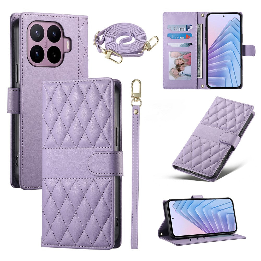 For Xiaomi 17T Wallet Case Rhombus Stitching Stand Leather Phone Cover with Long   /   Short Strap
