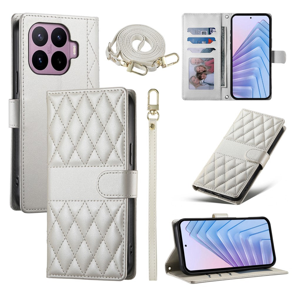 For Xiaomi 17T Wallet Case Rhombus Stitching Stand Leather Phone Cover with Long   /   Short Strap