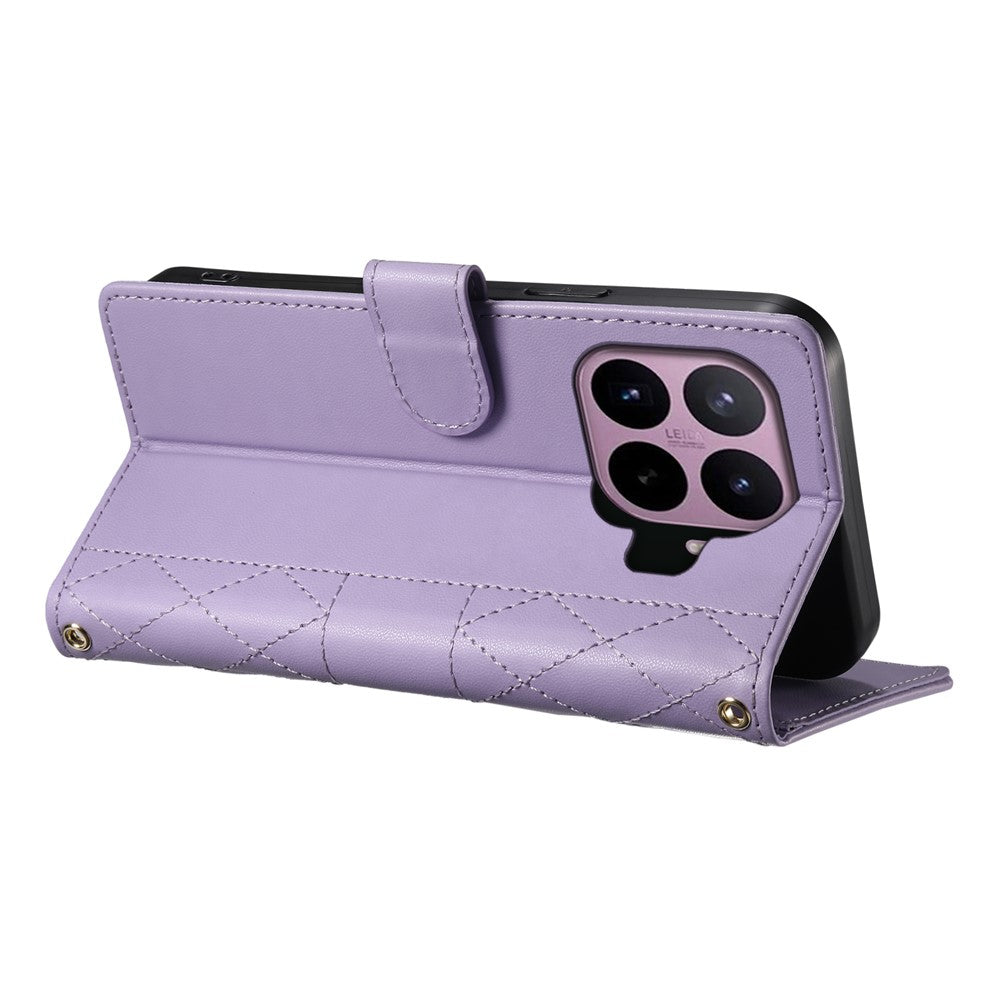 For Xiaomi 17T Pro Wallet Case Rhombus Stitching Stand Leather Phone Cover with Long / Short Strap