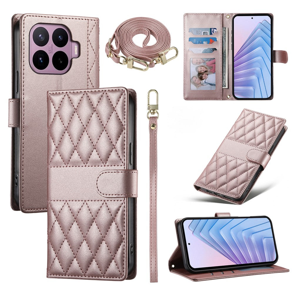 For Xiaomi 17T Pro Wallet Case Rhombus Stitching Stand Leather Phone Cover with Long   /   Short Strap