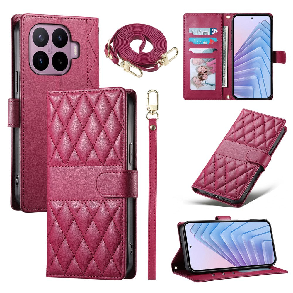 For Xiaomi 17T Pro Wallet Case Rhombus Stitching Stand Leather Phone Cover with Long / Short Strap