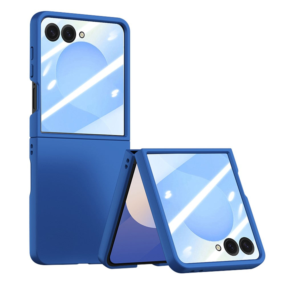 For Samsung Galaxy Z Flip8 Phone Case Hinge Design PC Cover with Tempered Glass Rear Screen Protector
