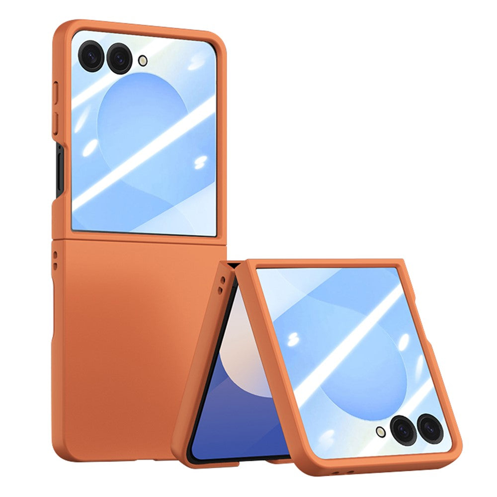 For Samsung Galaxy Z Flip8 Phone Case Hinge Design PC Cover with Tempered Glass Rear Screen Protector