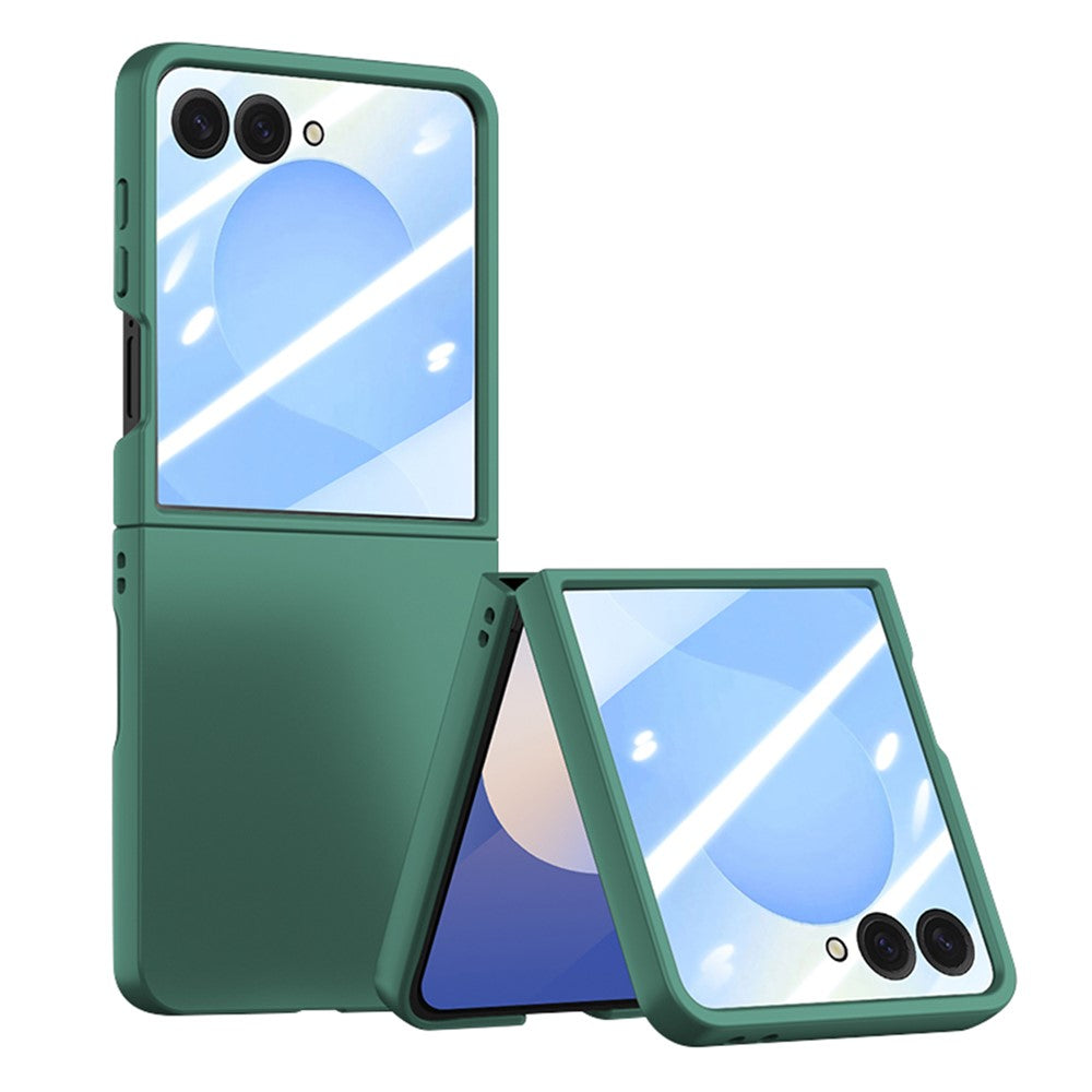 For Samsung Galaxy Z Flip8 Phone Case Hinge Design PC Cover with Tempered Glass Rear Screen Protector