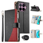 For Xiaomi 17T Leather Case Zipper Wallet Color Splicing Flip Phone Cover with Straps