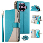 For Xiaomi 17T Leather Case Zipper Wallet Color Splicing Flip Phone Cover with Straps
