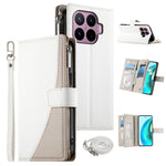 For Xiaomi 17T Leather Case Zipper Wallet Color Splicing Flip Phone Cover with Straps
