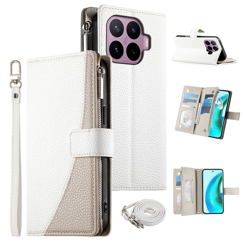 For Xiaomi 17T Leather Case Zipper Wallet Color Splicing Flip Phone Cover with Straps