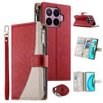 For Xiaomi 17T Leather Case Zipper Wallet Color Splicing Flip Phone Cover with Straps