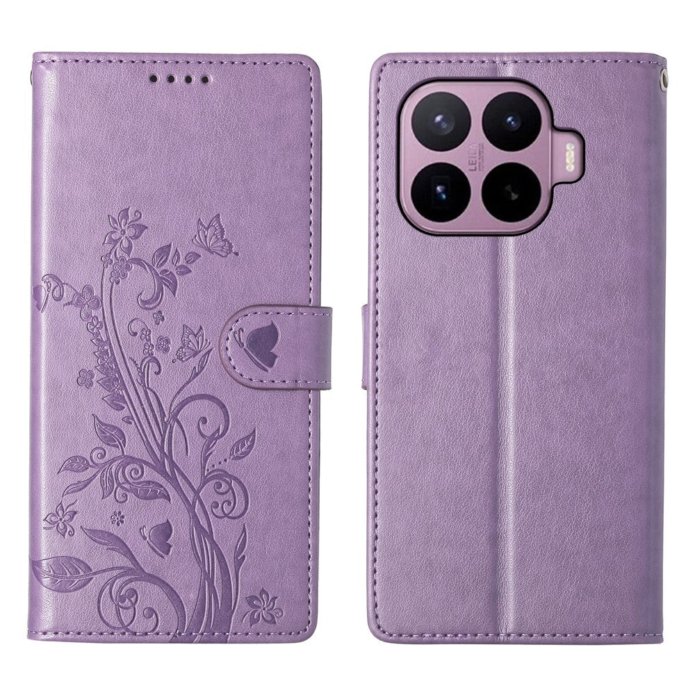 Til Xiaomi 17T Pung-etui Sommerfugl Blomsteraftryk PU Læder Telefoncover med Håndrem