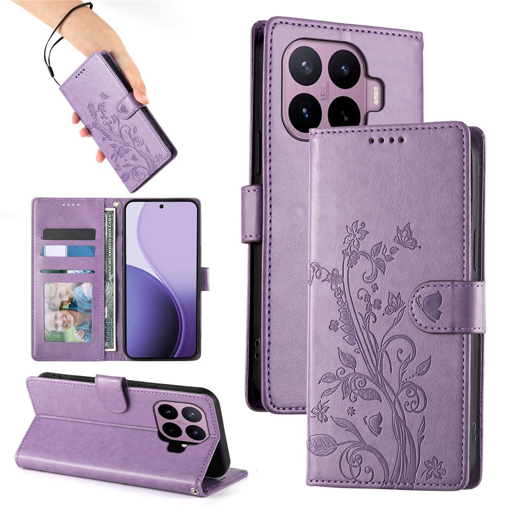 Til Xiaomi 17T Pung-etui Sommerfugl Blomsteraftryk PU Læder Telefoncover med Håndrem