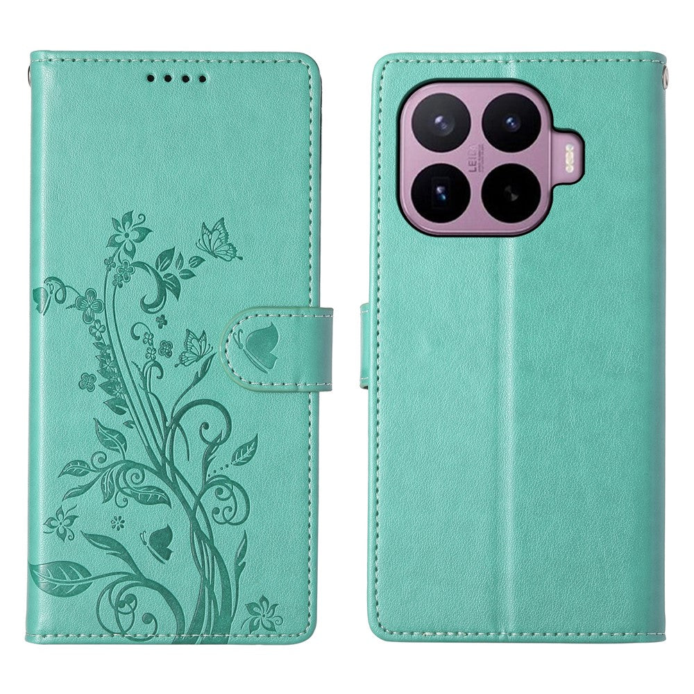 Til Xiaomi 17T Pung-etui Sommerfugl Blomsteraftryk PU Læder Telefoncover med Håndrem
