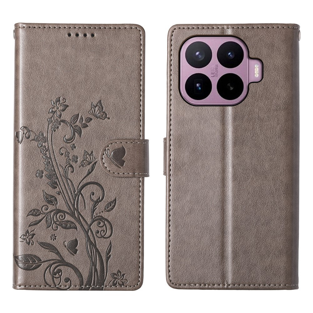 For Xiaomi 17T Wallet Case Butterfly Floral Imprint PU Leather Phone Cover with Wrist Strap