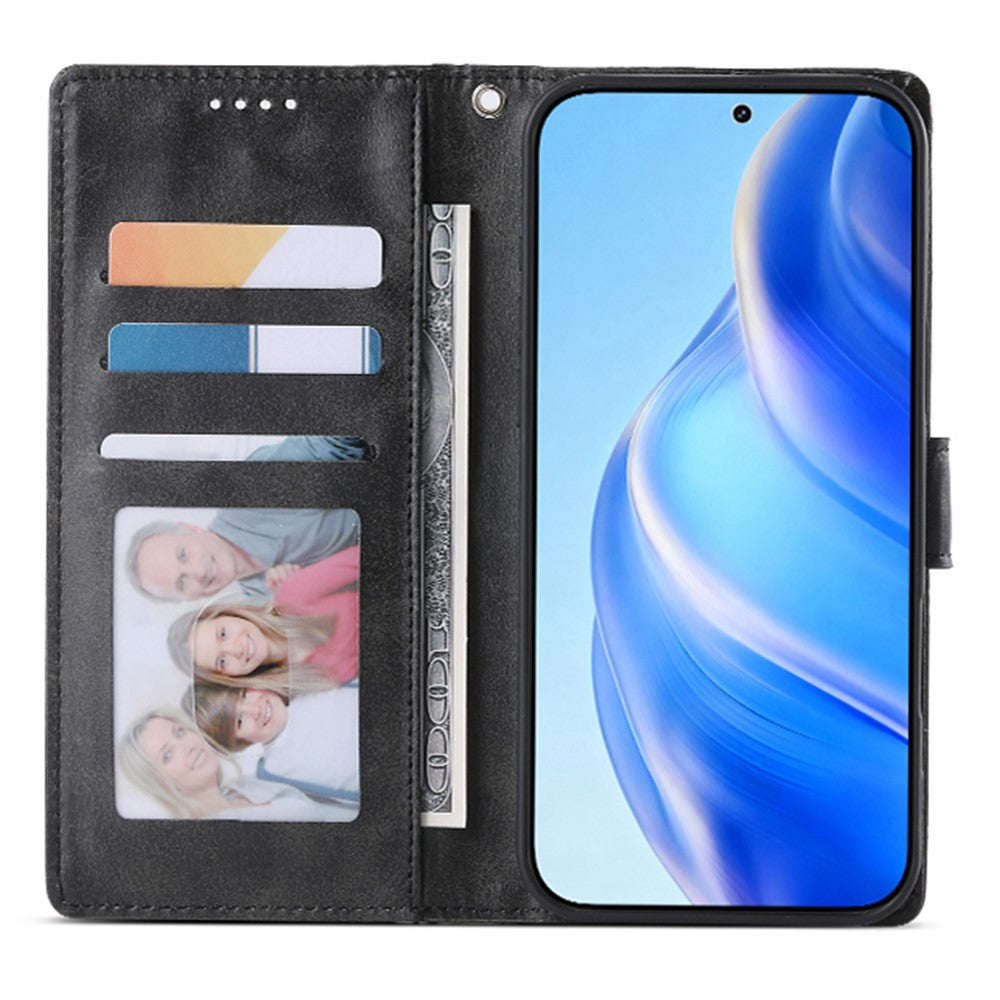 Til Motorola Edge 70 Pro 5G Etui Stativ Pung Kalvetekstur PU Læder Flip Telefoncover med Håndledsrem