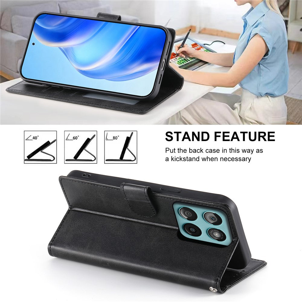 Til Motorola Edge 70 Pro 5G Etui Stativ Pung Kalvetekstur PU Læder Flip Telefoncover med Håndledsrem