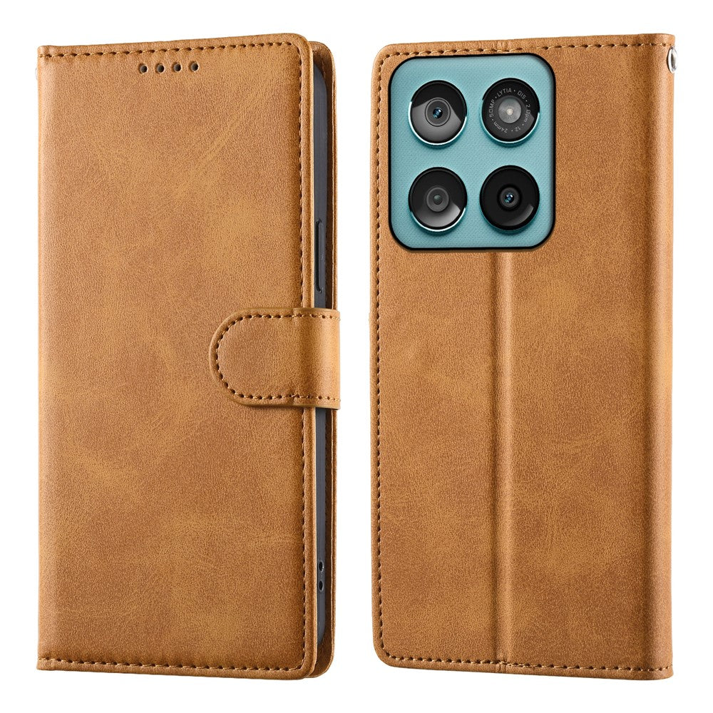 Til Motorola Edge 70 Pro 5G Etui Stativ Pung Kalvetekstur PU Læder Flip Telefoncover med Håndledsrem