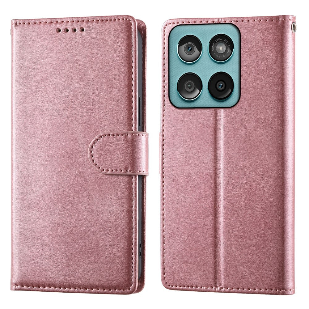 Til Motorola Edge 70 Pro 5G Etui Stativ Pung Kalvetekstur PU Læder Flip Telefoncover med Håndledsrem