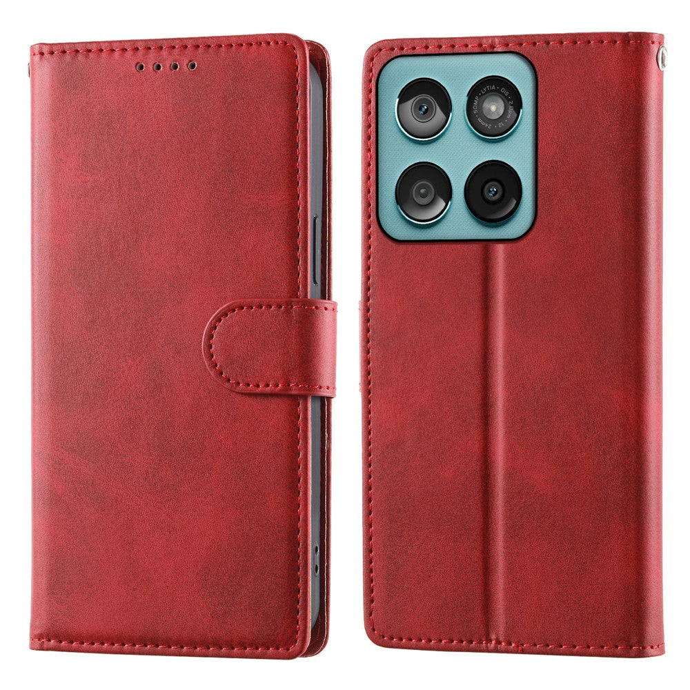 Til Motorola Edge 70 Pro 5G Etui Stativ Pung Kalvetekstur PU Læder Flip Telefoncover med Håndledsrem