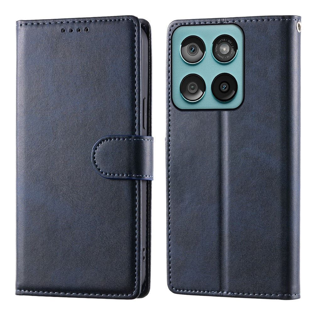 Til Motorola Edge 70 Pro 5G Etui Stativ Pung Kalvetekstur PU Læder Flip Telefoncover med Håndledsrem