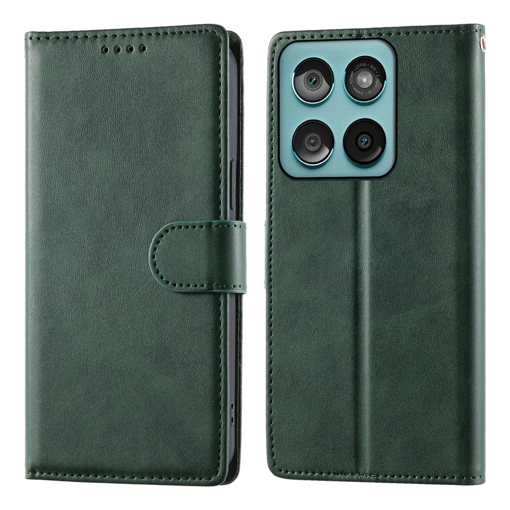 Til Motorola Edge 70 Pro 5G Etui Stativ Pung Kalvetekstur PU Læder Flip Telefoncover med Håndledsrem