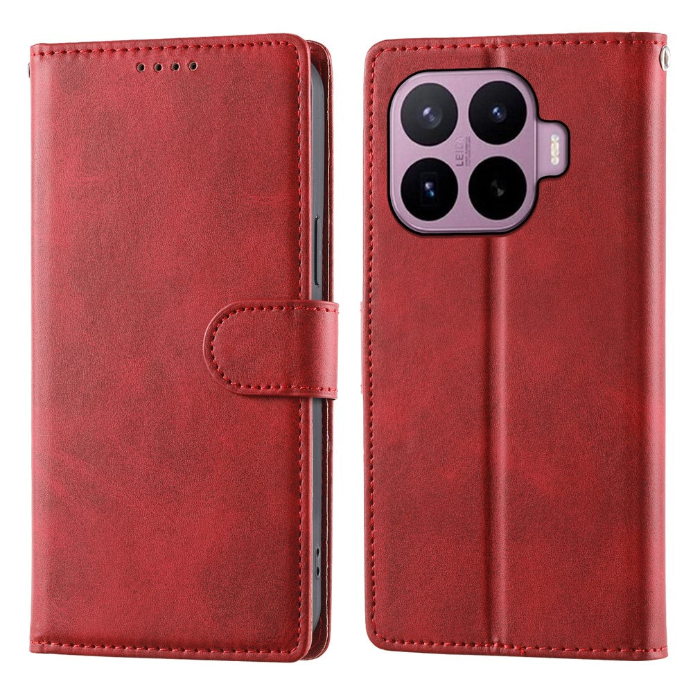 For Xiaomi 17T Pro Case Stand Wallet Calf Texture PU Leather Flip Phone Cover with Wrist Strap