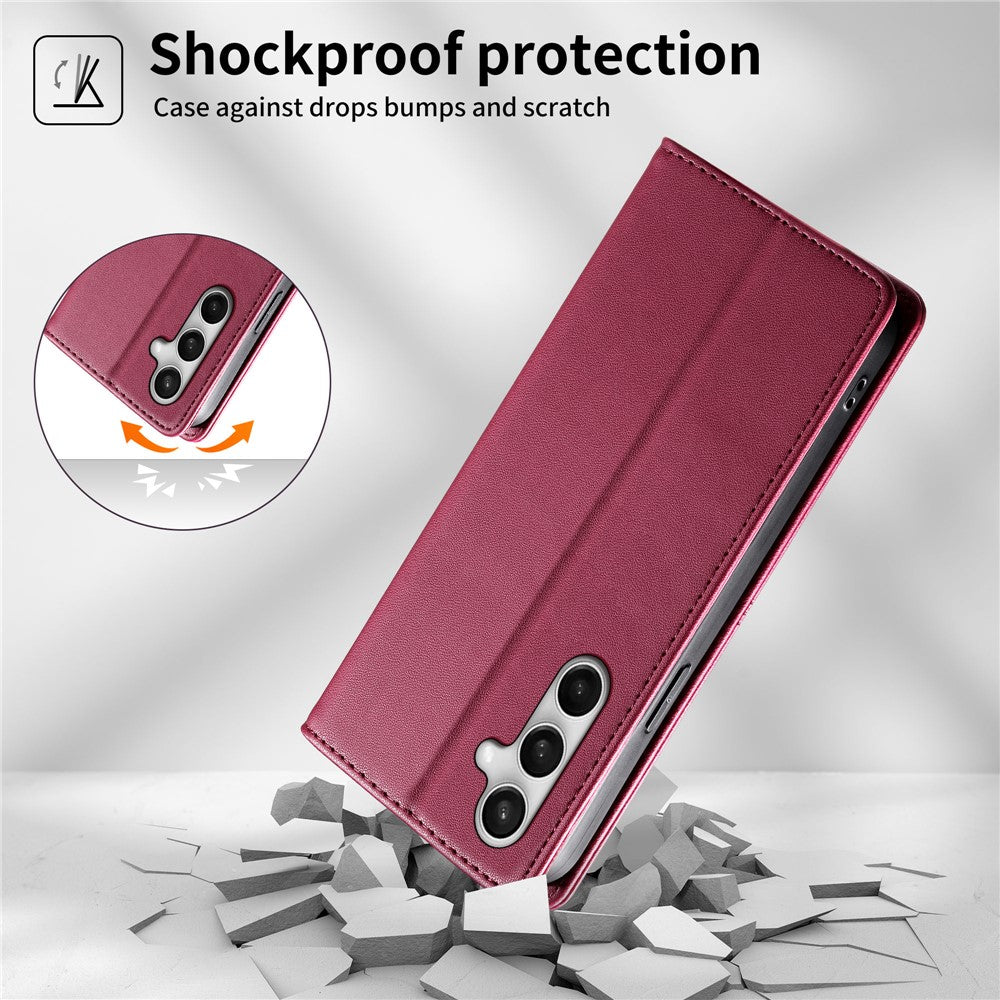 For Samsung Galaxy S26 FE Wallet Stand Case Line Splicing TPU PU Leather Phone Cover