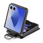 For Samsung Galaxy Z Flip8 Case Card Holder Kickstand PU + PC Phone Cover with Finger Ring