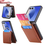 For Samsung Galaxy Z Flip8 Case Card Holder Kickstand PU + PC Phone Cover with Finger Ring