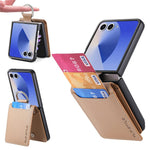For Samsung Galaxy Z Flip8 Case Card Holder Kickstand PU + PC Phone Cover with Finger Ring