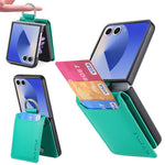 For Samsung Galaxy Z Flip8 Case Card Holder Kickstand PU + PC Phone Cover with Finger Ring