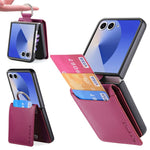 For Samsung Galaxy Z Flip8 Case Card Holder Kickstand PU + PC Phone Cover with Finger Ring