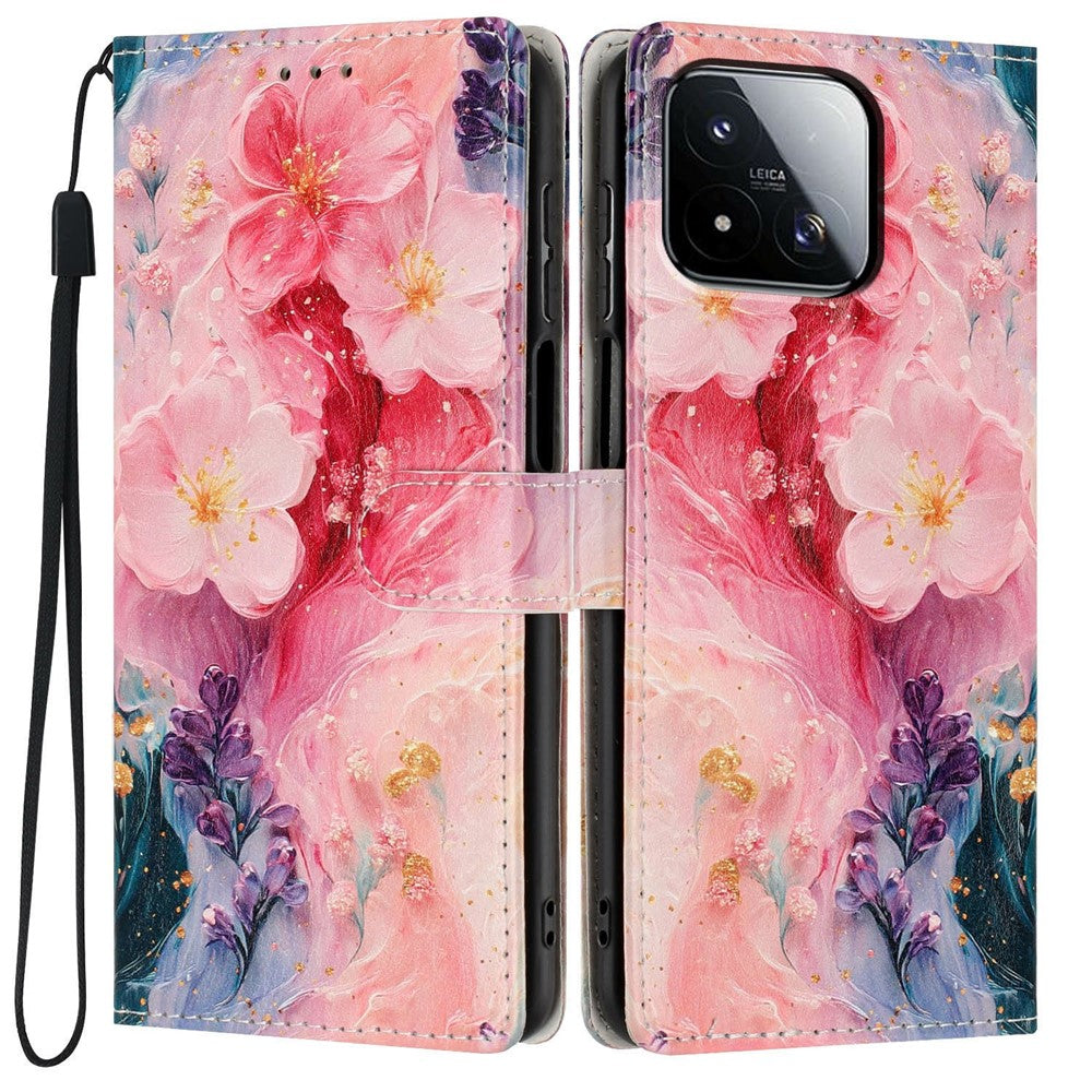 For Xiaomi 17 Max Wallet Case Pattern Printing PU Leather Stand Flip Phone Cover with Wrist Strap