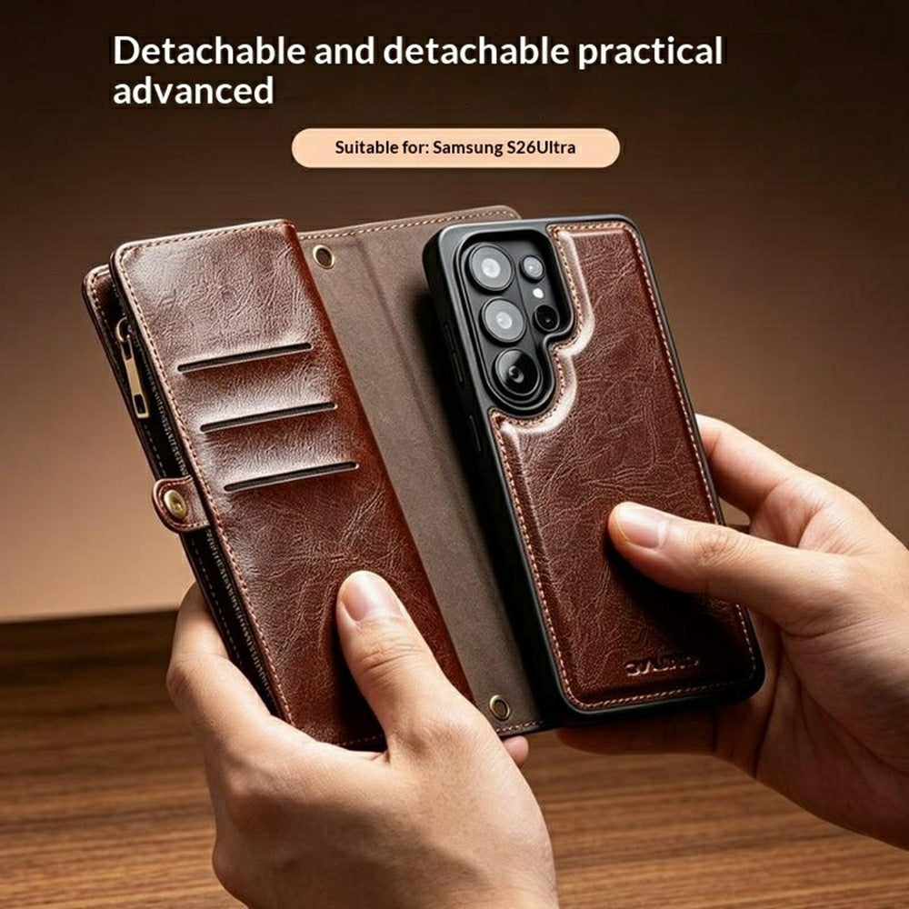 QIALINO til Samsung Galaxy S26 Ultra Etui i Spaltlæder, Aftageligt 2-i-1 Pung Telefoncover med Lang Rem og Håndledsrem
